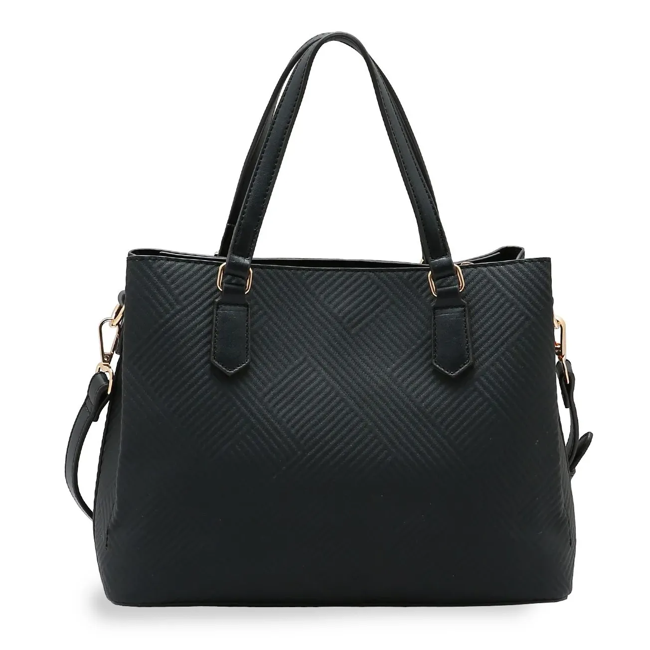 Bolsa tote feminina Chenson Clássico Soft preta vista frontal destacando textura geométrica
